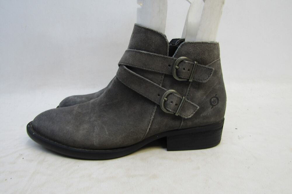 Born Womens Size 8 M Gray Suede Zip Buckle Ankle Fashion Boots Bootie